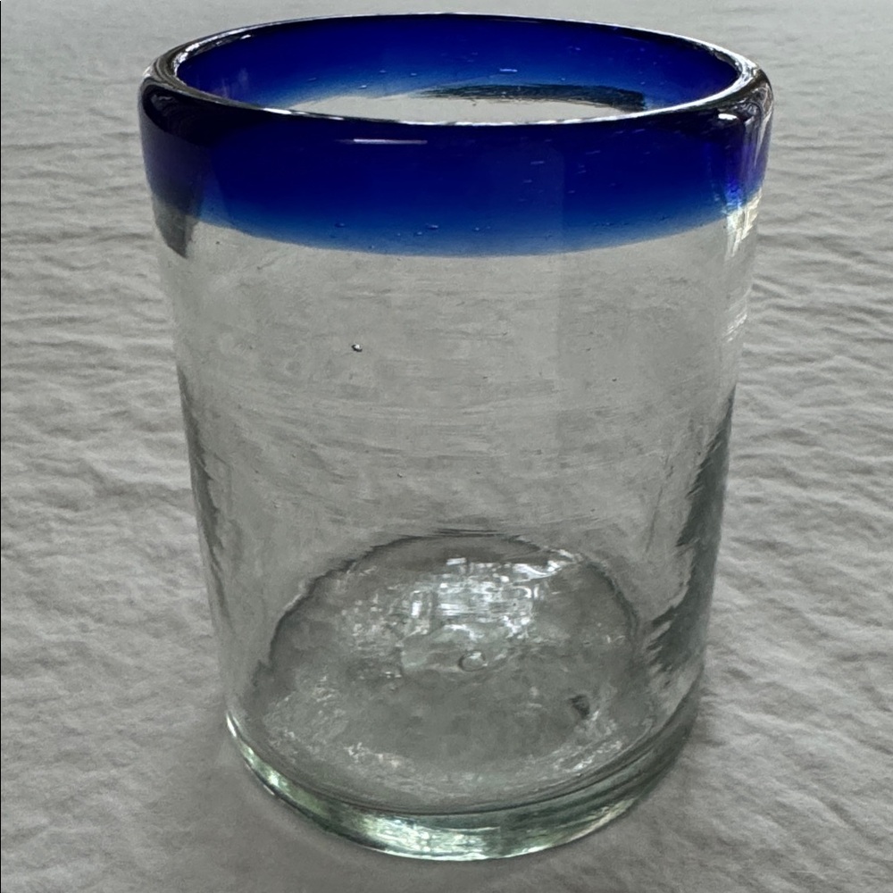 MEXICO HANDBLOWN GLASS COBALT BLUE RIM 12 ounces Vintage 90s Replacement Barware